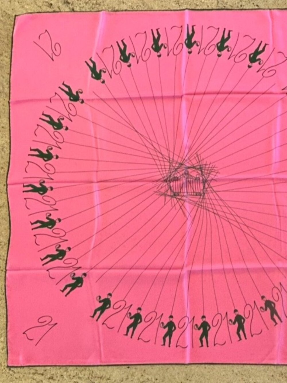 Rare Vintage Jack & Charlie's "21" Pink & Green Silk Scarf XXIII by Ray Strauss